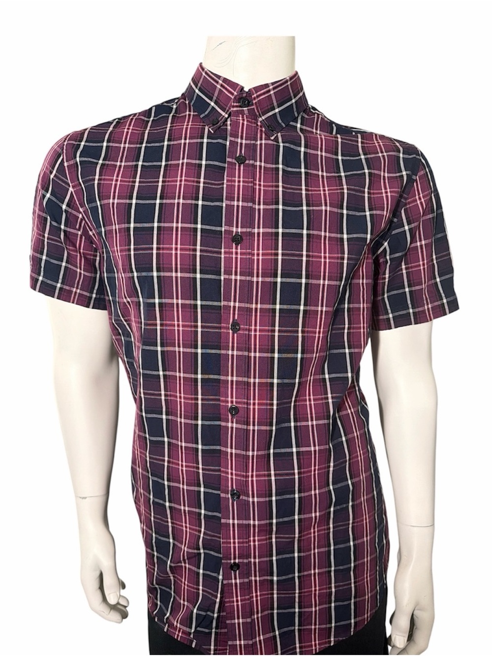 Ben Sherman Short-Sleeve Plaid Button-Down Shirt — Purple & Black